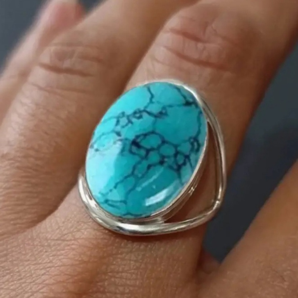 🔥VINTAGE INSPIRED TURQUOISE GEMSTONE RING SIZE 7 BRAND NEW STILL IN PLASTIC🔥
